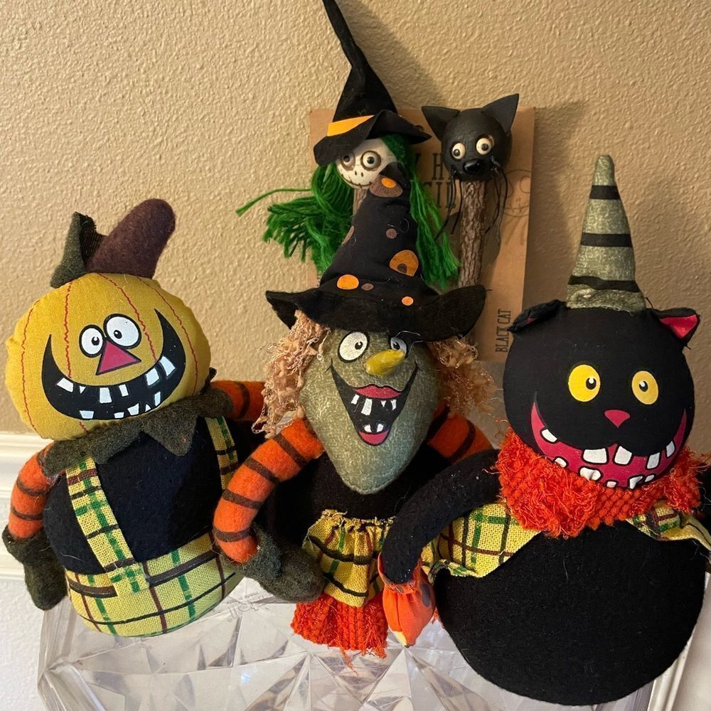 Halloween Bean Bag Characters Witch Cat plus Halloween Pencils Decorations - Picture 2 of 14